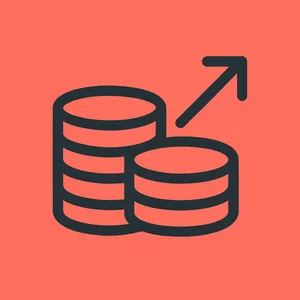 Stack of coins with upward arrow